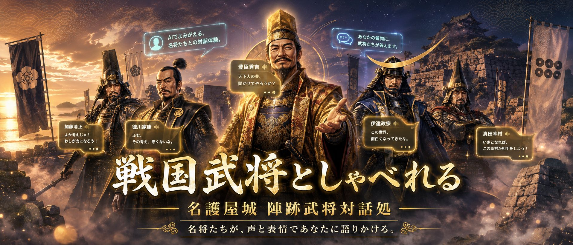 戦国武将としゃべれる 名護屋城 陣跡武将対話処 ― 名将たちが、声と表情であなたに語りかける。